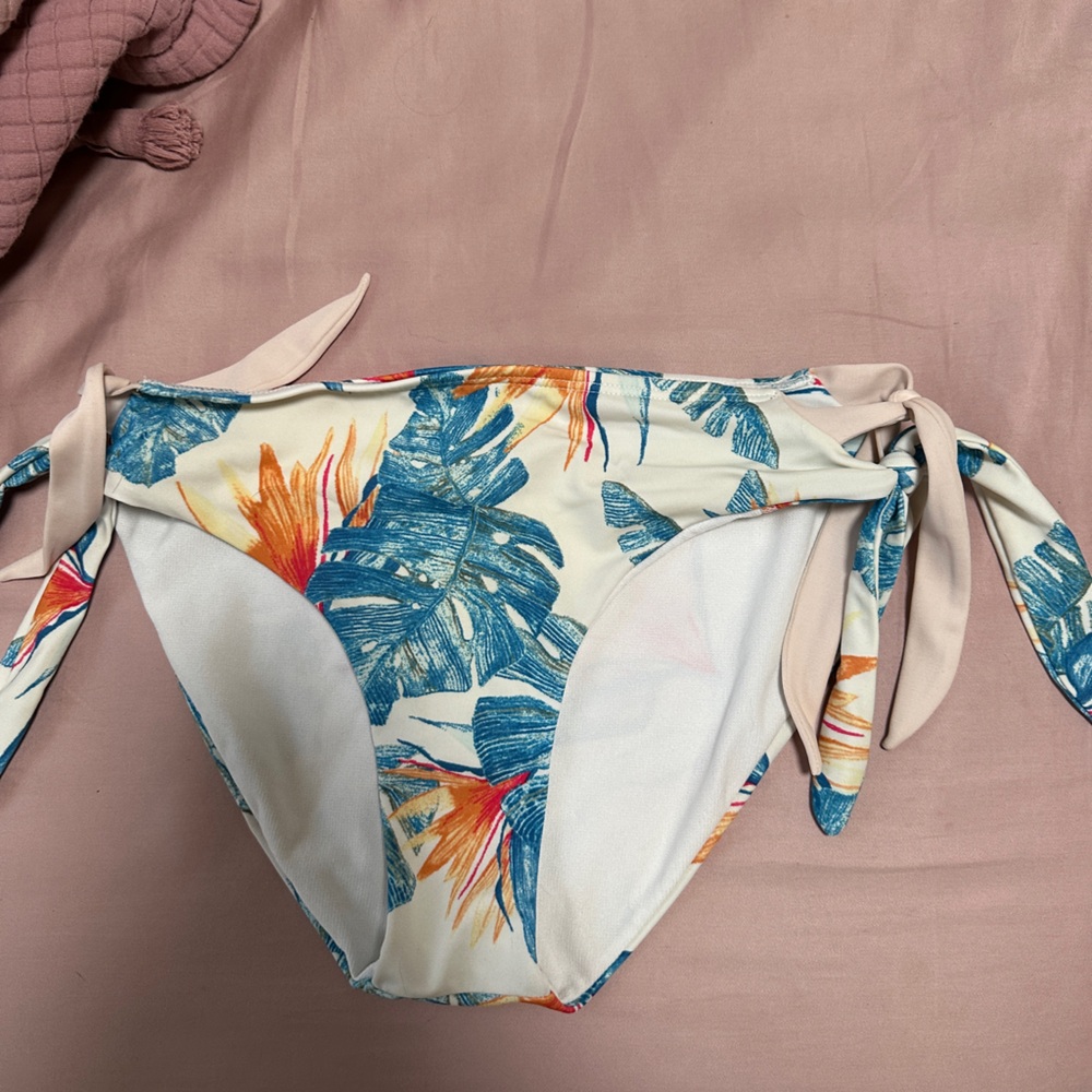 Roxy multicolor floral trim swim bottoms (full coverage) - pink, blue, orange